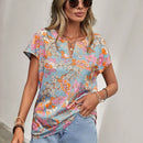 LUNE Blusa con estampado floral de cuello notch de manga murcielago