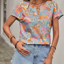 LUNE Blusa con estampado floral de cuello notch de manga murcielago