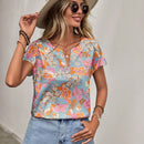 LUNE Blusa con estampado floral de cuello notch de manga murcielago