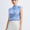 BIZwear Top fruncido de cuello alto unicolor sin manga ropa de trabajo