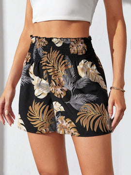 Tall Shorts con estampado tropical de cintura elastica