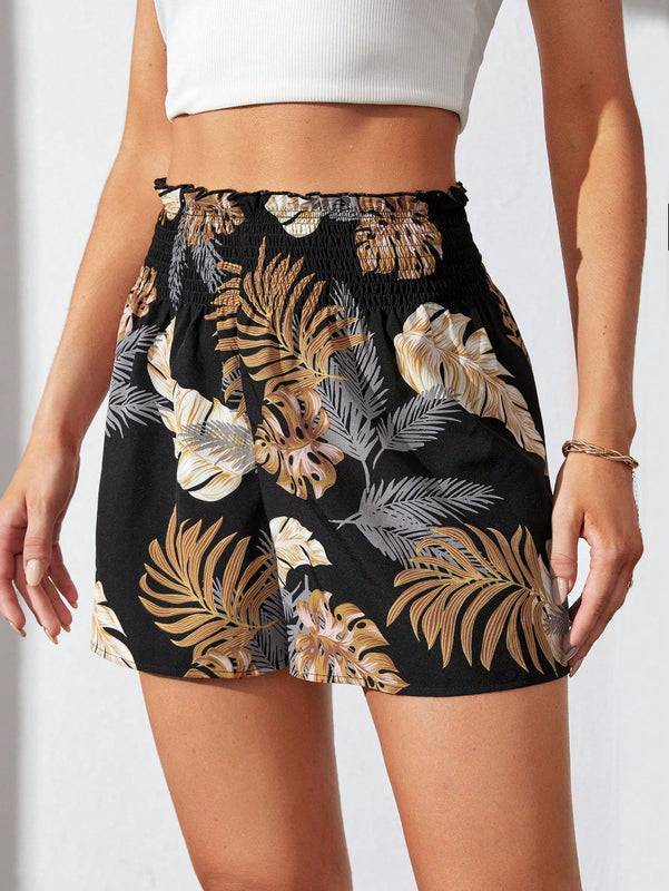 Tall Shorts con estampado tropical de cintura elastica