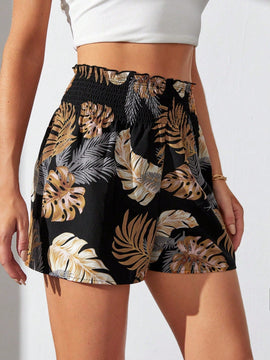 Tall Shorts con estampado tropical de cintura elastica