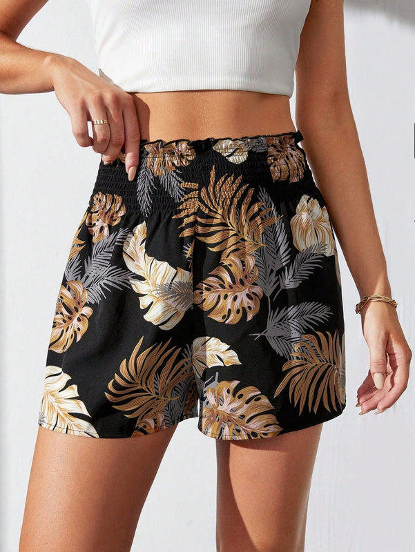 Tall Shorts con estampado tropical de cintura elastica