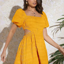 VCAY Vestido de cuello cuadrado de manga farol
