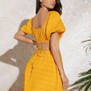 VCAY Vestido de cuello cuadrado de manga farol