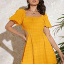 VCAY Vestido de cuello cuadrado de manga farol