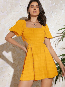 VCAY Vestido de cuello cuadrado de manga farol