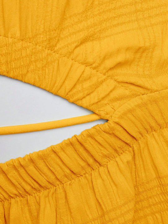 VCAY Vestido de cuello cuadrado de manga farol