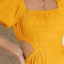 VCAY Vestido de cuello cuadrado de manga farol