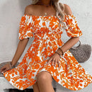 VCAY Vestido con estampado floral de hombros descubiertos de manga farol