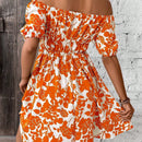 VCAY Vestido con estampado floral de hombros descubiertos de manga farol