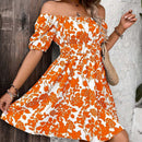VCAY Vestido con estampado floral de hombros descubiertos de manga farol