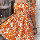 VCAY Vestido con estampado floral de hombros descubiertos de manga farol