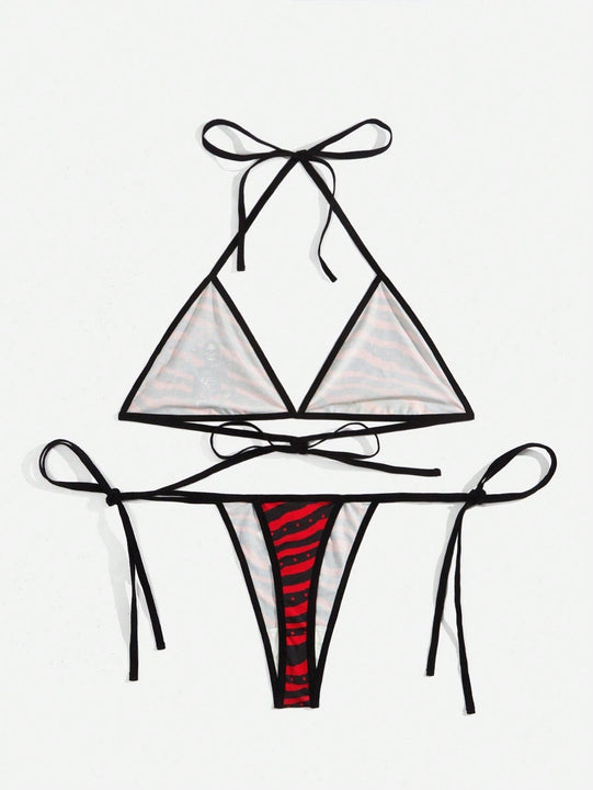 ROMWE Grunge Punk Set de lenceria cruzado & estampado de esqueleto