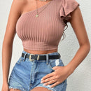 Prive Camiseta crop de un hombro ribete con fruncido
