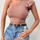 Prive Camiseta crop de un hombro ribete con fruncido