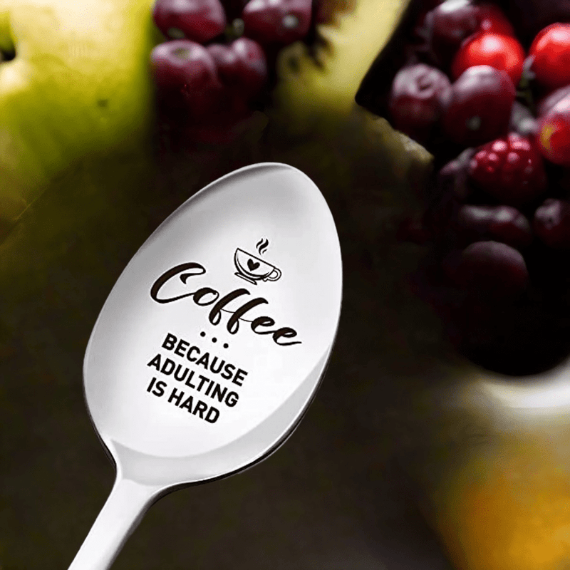 1pc, Cuchara Divertida Para Amantes Del Café, Regalos Para Mujeres Hombres, Regalos De Cumpleaños De Acción De Gracias Navidad Para Amantes Del Café Hija Hijo Mamá Papá Abuela Abuelo, Cuchara De Café De Acero Inoxidable Grabada