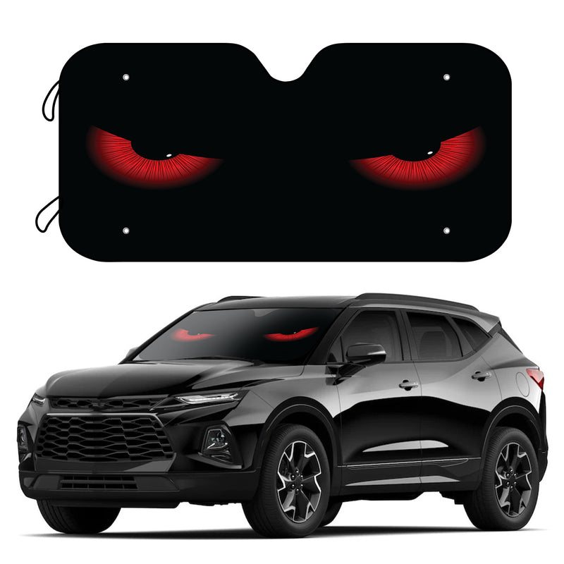 Parasol para Coche con Ojos Rojos, Bloquea los Rayos UV en el Parabrisas - Protector Plegable de Sol con 4 Ventosas Gratis Mantiene Fresco la Playa y Paisajes Costeros
