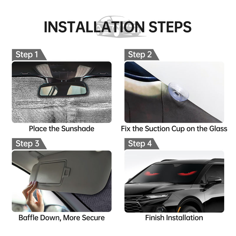 Parasol para Coche con Ojos Rojos, Bloquea los Rayos UV en el Parabrisas - Protector Plegable de Sol con 4 Ventosas Gratis Mantiene Fresco la Playa y Paisajes Costeros
