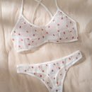 Eraneu Set de lenceria con estampado de fresa de malla