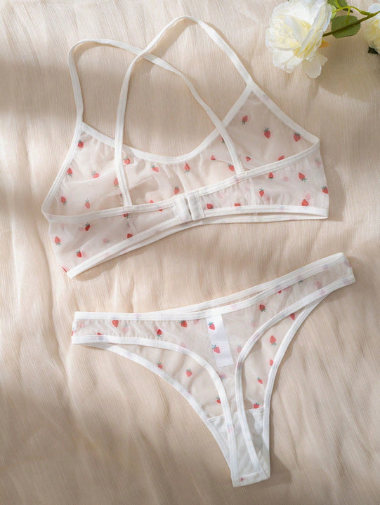 Set de lenceria con estampado de fresa de malla