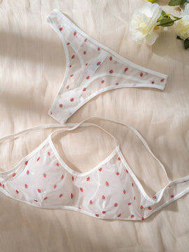 Eraneu Set de lenceria con estampado de fresa de malla