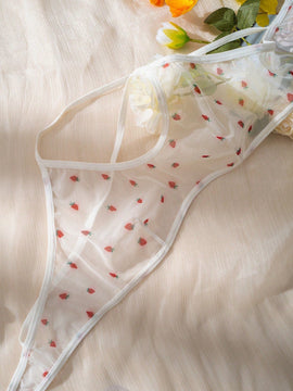 Eraneu Set de lenceria con estampado de fresa de malla