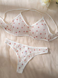 Eraneu Set de lenceria con estampado de fresa de malla