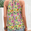 VCAY Blusa con estampado floral de espalda con abertura de ojo de cuello halter