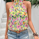 VCAY Blusa con estampado floral de espalda con abertura de ojo de cuello halter