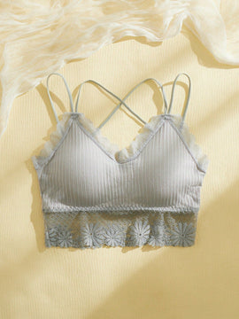 Bralette De Encaje Floral Entrecruzado De Costilla - Lenceria