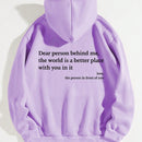 Ezwear capucha con estampado de slogan con bolsillo de canguro con cordon con forro termico