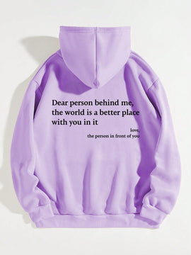 Ezwear capucha con estampado de slogan con bolsillo de canguro con cordon con forro termico