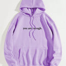 Ezwear capucha con estampado de slogan con bolsillo de canguro con cordon con forro termico