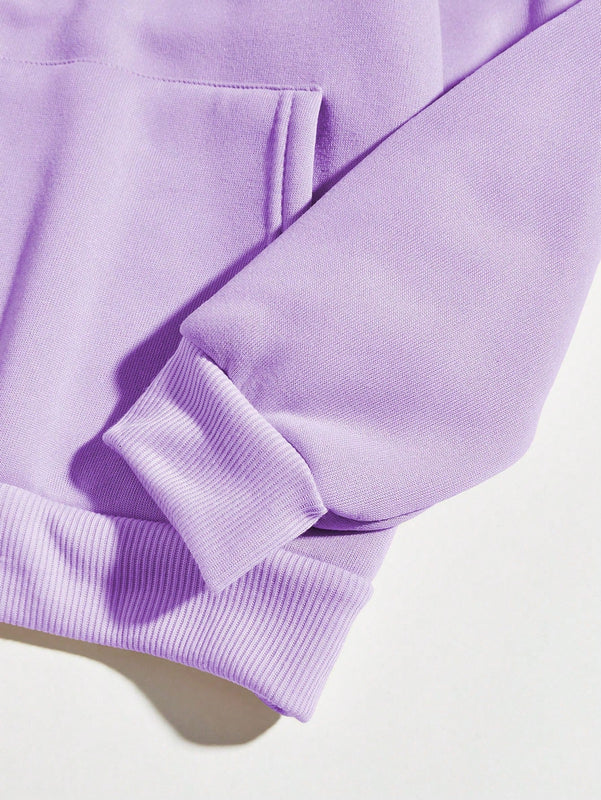 Ezwear capucha con estampado de slogan con bolsillo de canguro con cordon con forro termico