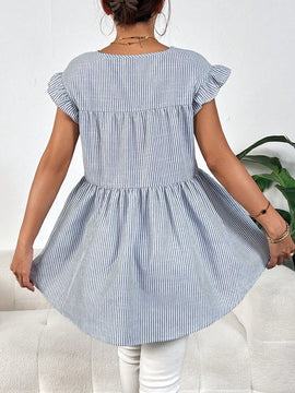 Prive Blusa peplum con estampado de rayas ribete con fruncido
