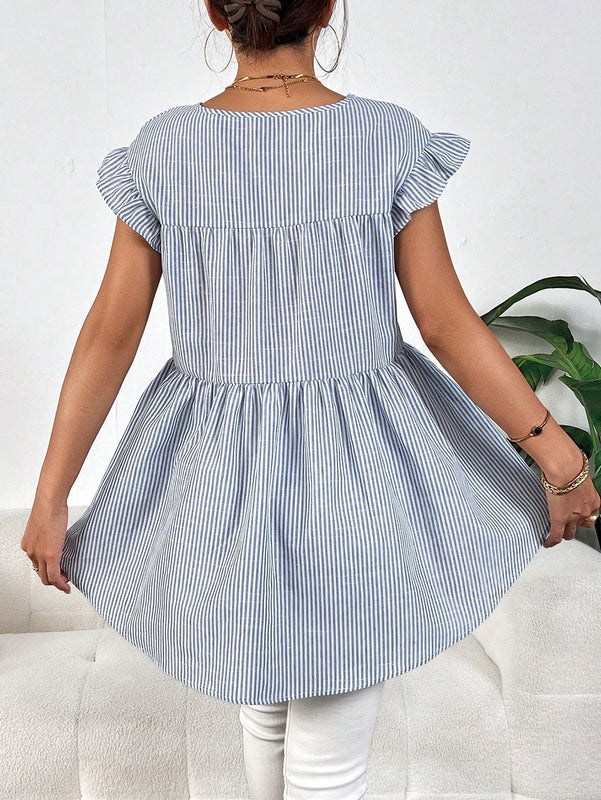 Prive Blusa peplum con estampado de rayas ribete con fruncido