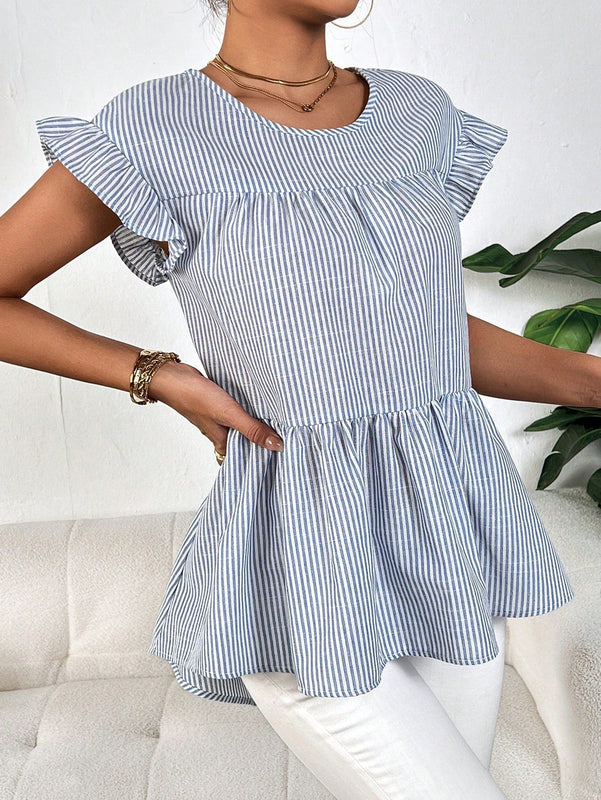 Prive Blusa peplum con estampado de rayas ribete con fruncido