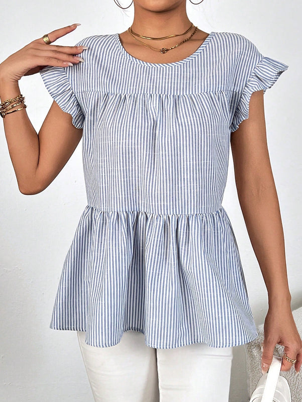 Prive Blusa peplum con estampado de rayas ribete con fruncido