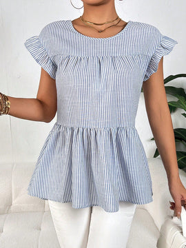 Prive Blusa peplum con estampado de rayas ribete con fruncido