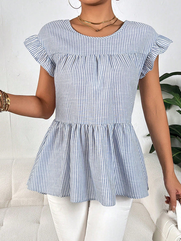 Prive Blusa peplum con estampado de rayas ribete con fruncido