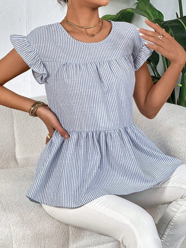 Prive Blusa peplum con estampado de rayas ribete con fruncido