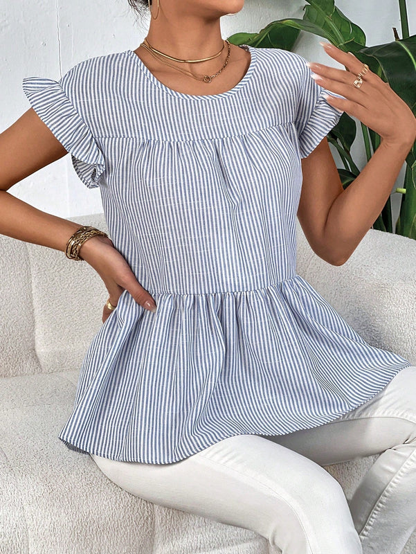 Prive Blusa peplum con estampado de rayas ribete con fruncido