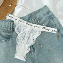 3 Piezas Tanga De Encaje Floral Con Cinta De Letra