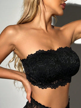 Sujetador Bandeau De Encaje Floral, Lenceria