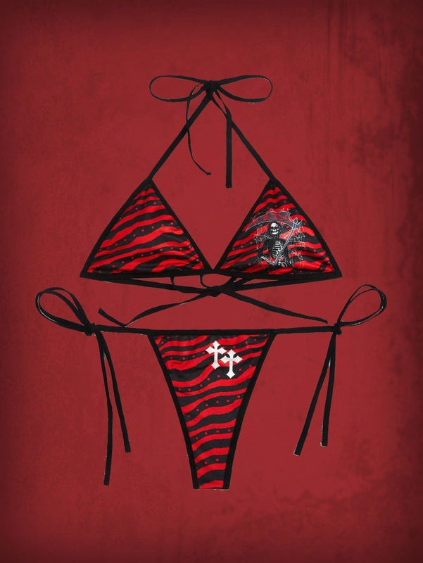 ROMWE Grunge Punk Set de lenceria cruzado & estampado de esqueleto