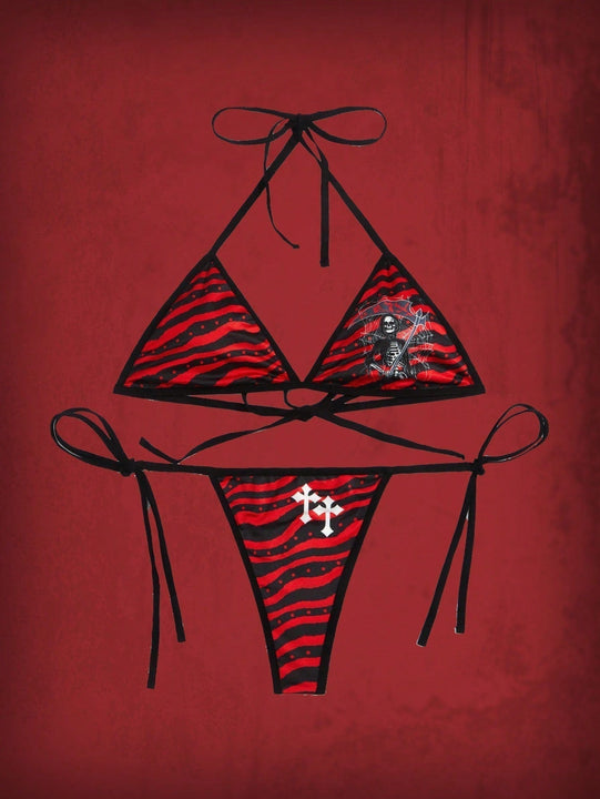 ROMWE Grunge Punk Set de lenceria cruzado & estampado de esqueleto