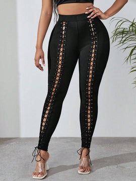 SXY Pantalones ajustados con cordon delantero con ojal con cordon delantero