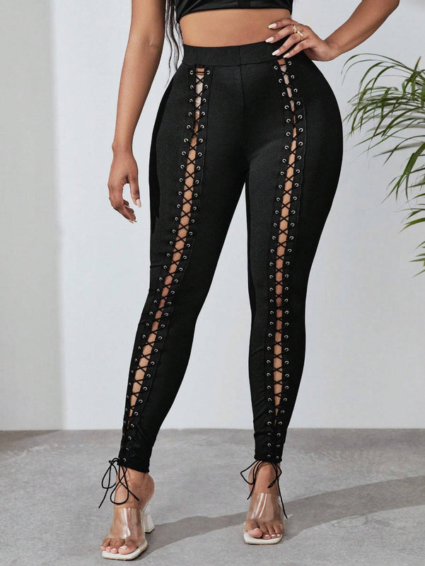 SXY Pantalones ajustados con cordon delantero con ojal con cordon delantero
